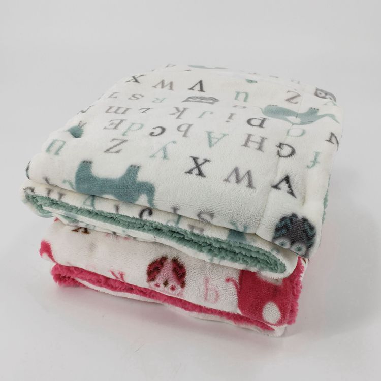 Animal Printed Fleece Baby Throw with Sherpa Backing